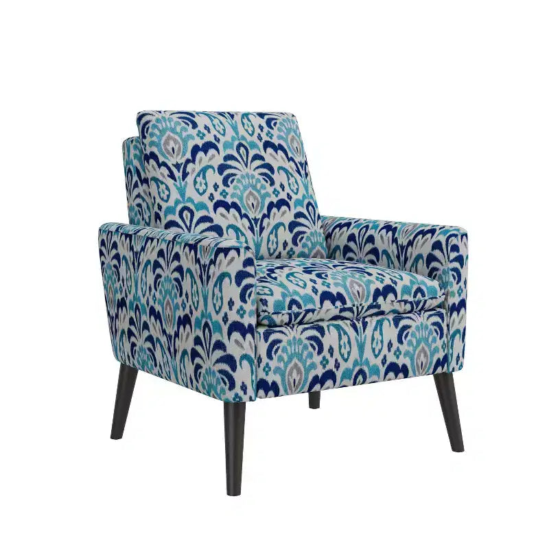 Poltroncina Mid-Century Modern per Piccoli Spazi – Damascato Blu Cobalto e Grigio