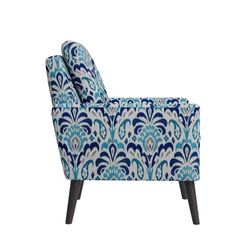 Poltroncina Mid-Century Modern per Piccoli Spazi – Damascato Blu Cobalto e Grigio