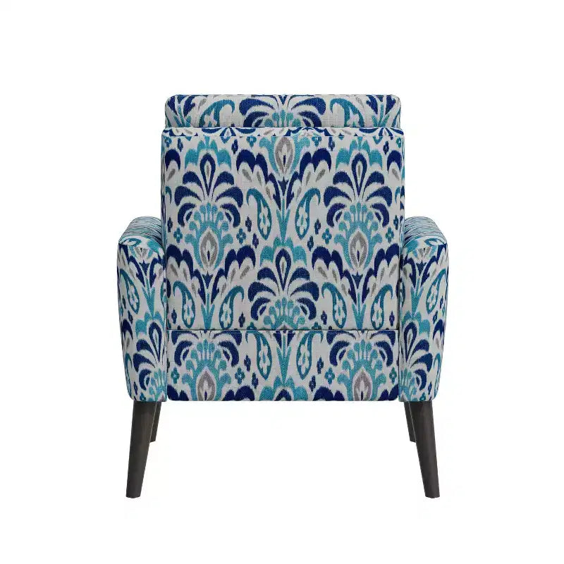 Poltroncina Mid-Century Modern per Piccoli Spazi – Damascato Blu Cobalto e Grigio