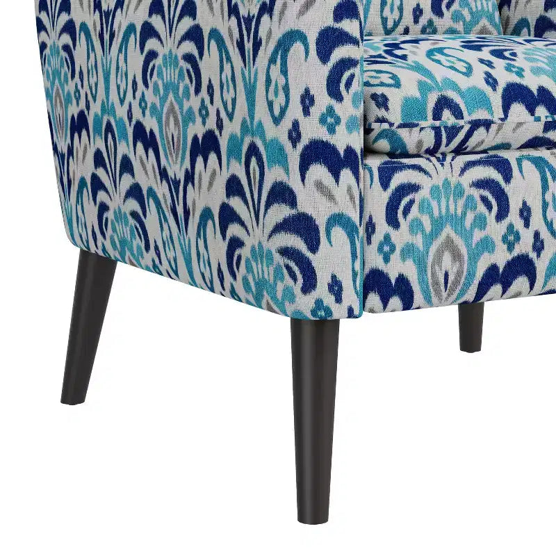 Poltroncina Mid-Century Modern per Piccoli Spazi – Damascato Blu Cobalto e Grigio
