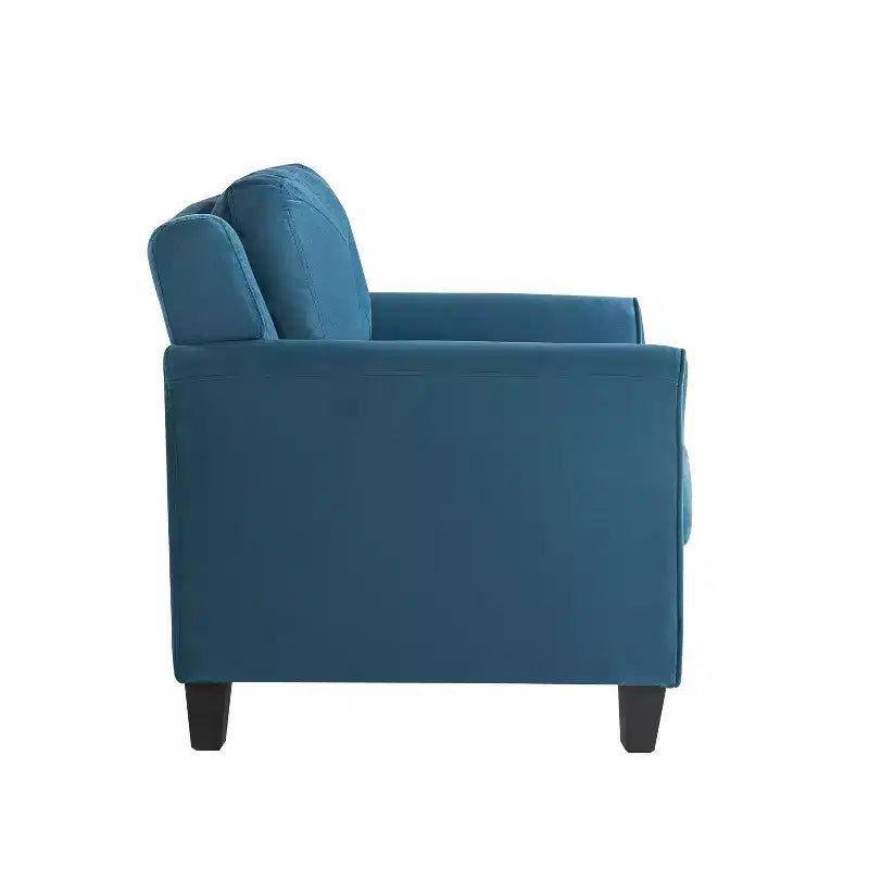Poltrona d'accento imbottita trapuntata – Velluto blu con braccioli arrotolati