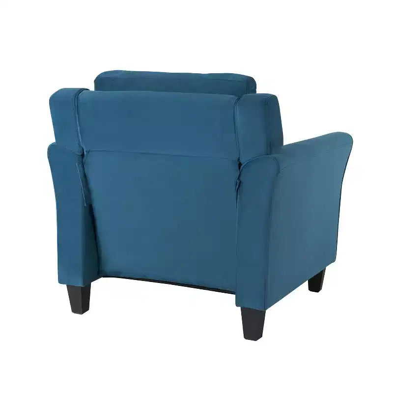 Poltrona d'accento imbottita trapuntata – Velluto blu con braccioli arrotolati