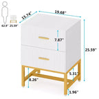 Comodino moderno scanalato – Bianco, 2 cassetti, ferramenta in ottone satinato