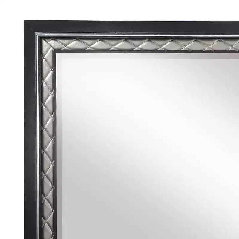 Specchio per comò 46"x34" – Cornice in pelle sintetica argentata, Finitura in legno nero