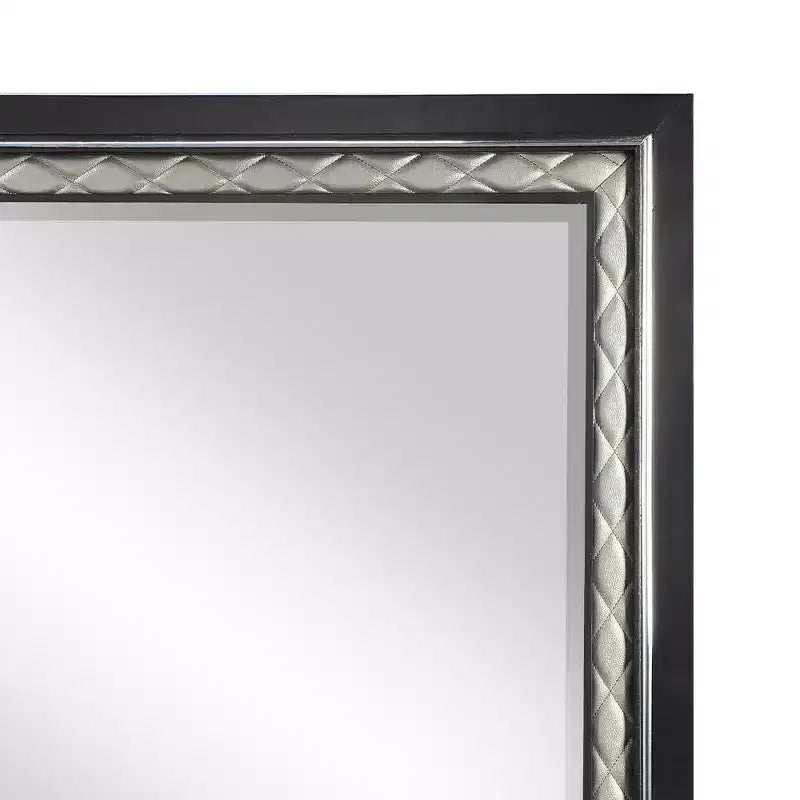 Specchio per comò 46"x34" – Cornice in pelle sintetica argentata, Finitura in legno nero