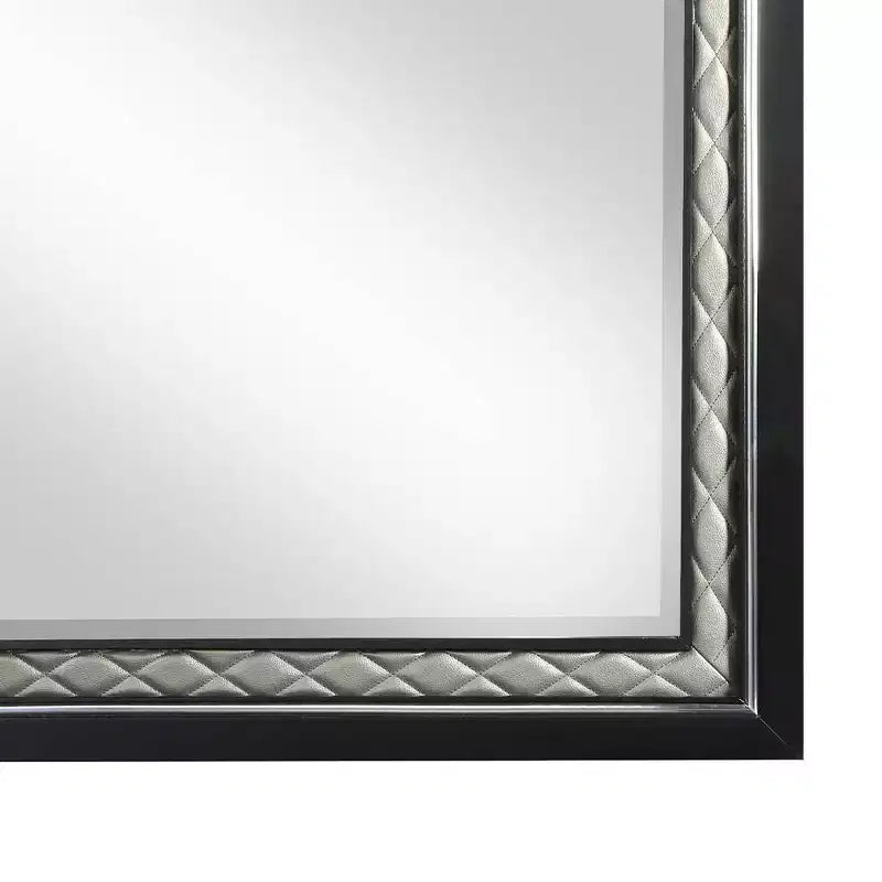 Specchio per comò 46"x34" – Cornice in pelle sintetica argentata, Finitura in legno nero