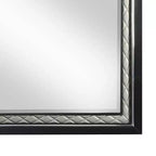 Specchio per comò 46"x34" – Cornice in pelle sintetica argentata, Finitura in legno nero