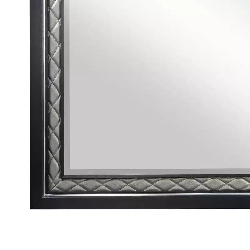 Specchio per comò 46"x34" – Cornice in pelle sintetica argentata, Finitura in legno nero