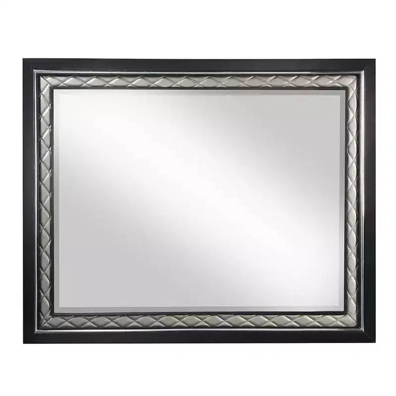 Specchio per comò 46"x34" – Cornice in pelle sintetica argentata, Finitura in legno nero