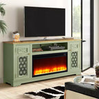 Mobile TV da 70" stile rustico con camino elettrico – Adatto per TV fino a 80", verde