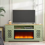 Mobile TV da 70" stile rustico con camino elettrico – Adatto per TV fino a 80", verde
