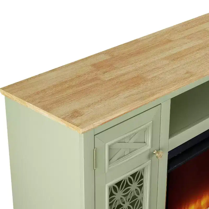 Mobile TV da 70" stile rustico con camino elettrico – Adatto per TV fino a 80", verde