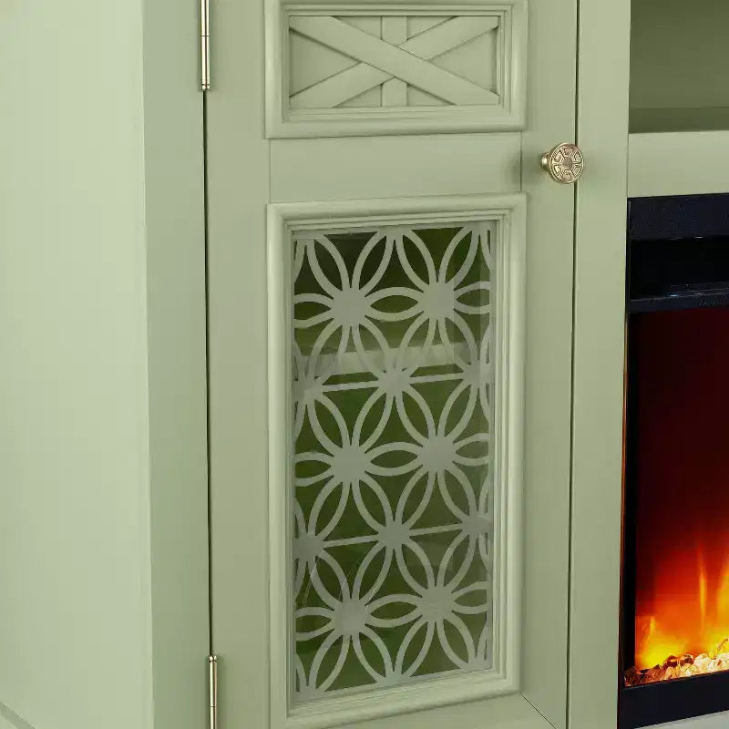 Mobile TV da 70" stile rustico con camino elettrico – Adatto per TV fino a 80", verde
