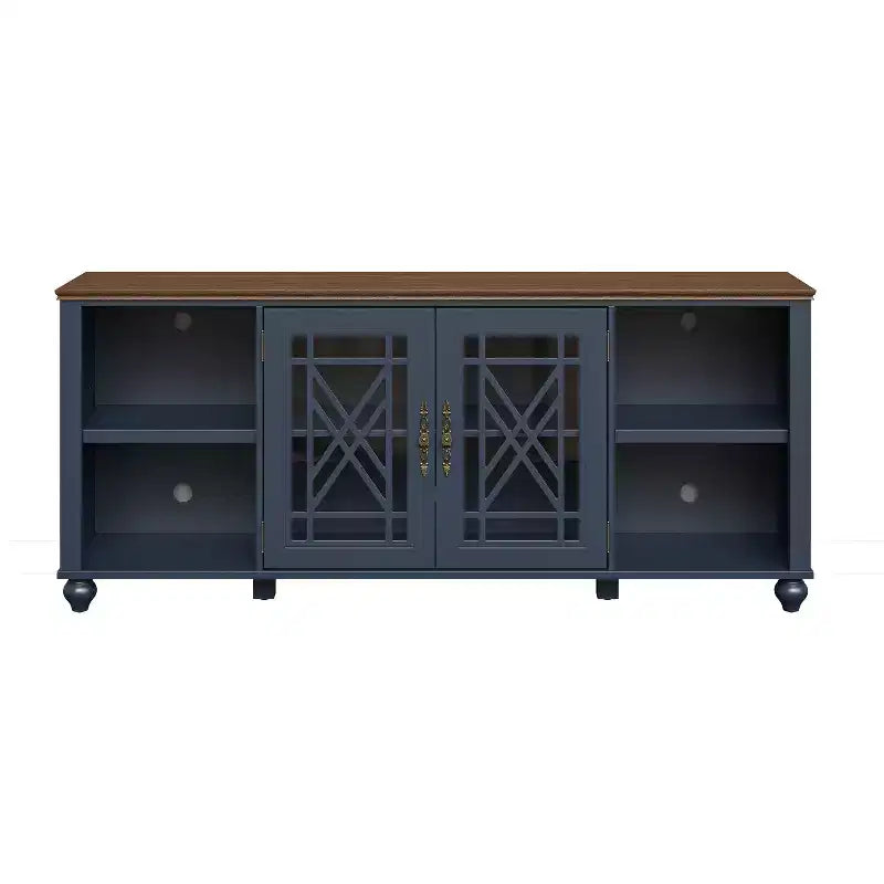 Mobile TV 70" stile vintage per TV fino a 80" – Blu marino, Ante intagliate