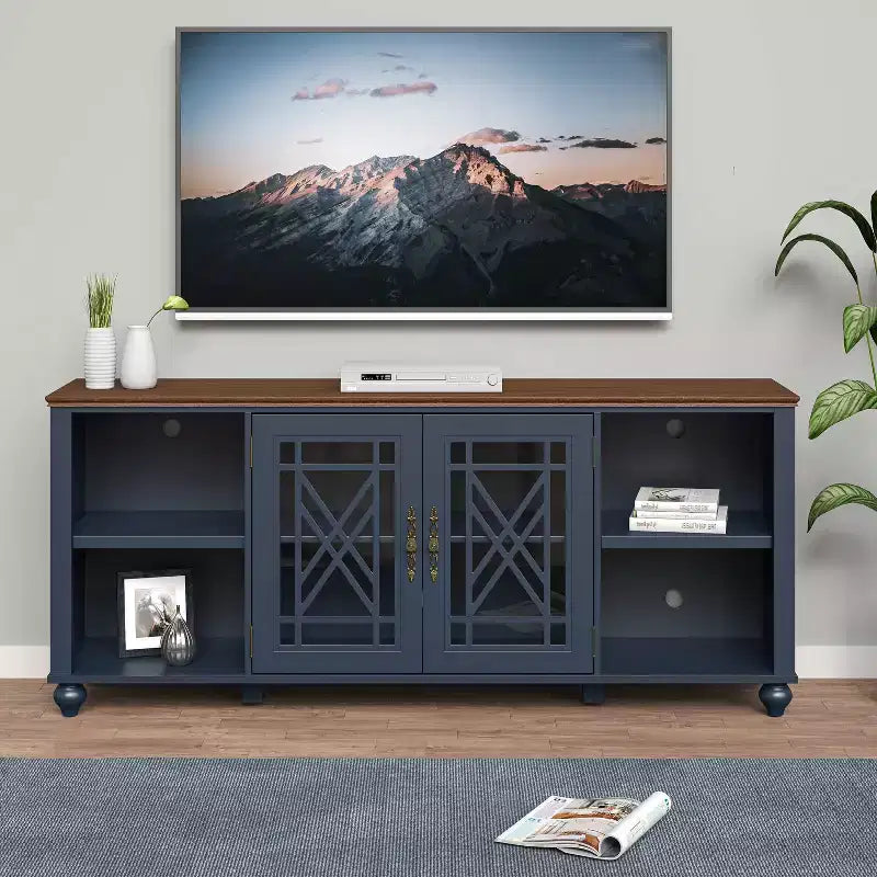 Mobile TV 70" stile vintage per TV fino a 80" – Blu marino, Ante intagliate