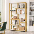 Libreria a 5 ripiani da 179,98 cm – Ripiani effetto marmo, struttura in metallo dorato