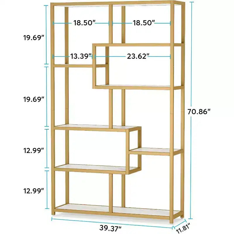 Libreria a 5 ripiani da 179,98 cm – Ripiani effetto marmo, struttura in metallo dorato