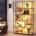 Libreria a 5 ripiani da 179,98 cm – Ripiani effetto marmo, struttura in metallo dorato