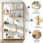 Libreria a 5 ripiani da 179,98 cm – Ripiani effetto marmo, struttura in metallo dorato