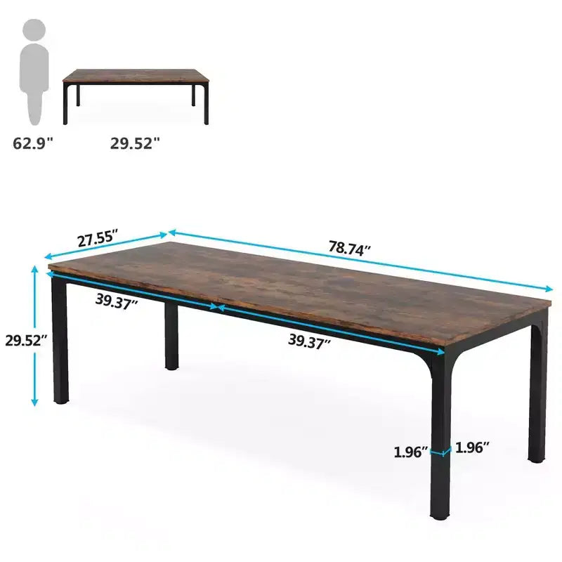 Scrivania extra lunga da 200 cm per ufficio domestico – Marrone e nero