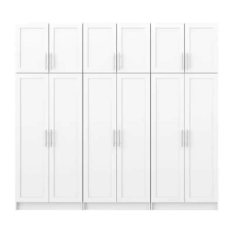 Set di armadietti da 6 pezzi con ante a pannello – Bianco, 226 cm H x 244 cm L, 12 ripiani