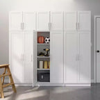 Set di armadietti da 6 pezzi con ante a pannello – Bianco, 226 cm H x 244 cm L, 12 ripiani