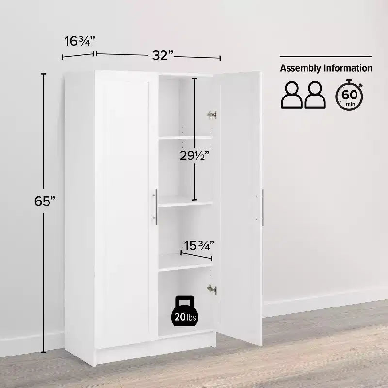 Set di armadietti da 6 pezzi con ante a pannello – Bianco, 226 cm H x 244 cm L, 12 ripiani