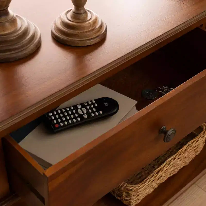 Consolle da 48" – Legno di acacia color nocciola, 2 cassetti, ripiano a giorno