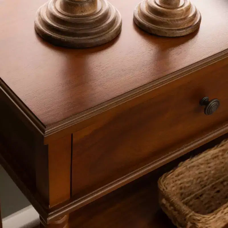 Consolle da 48" – Legno di acacia color nocciola, 2 cassetti, ripiano a giorno