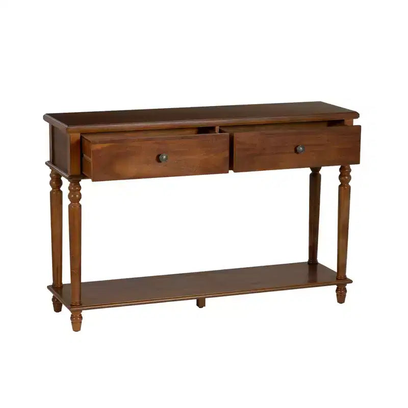 Consolle da 48" – Legno di acacia color nocciola, 2 cassetti, ripiano a giorno