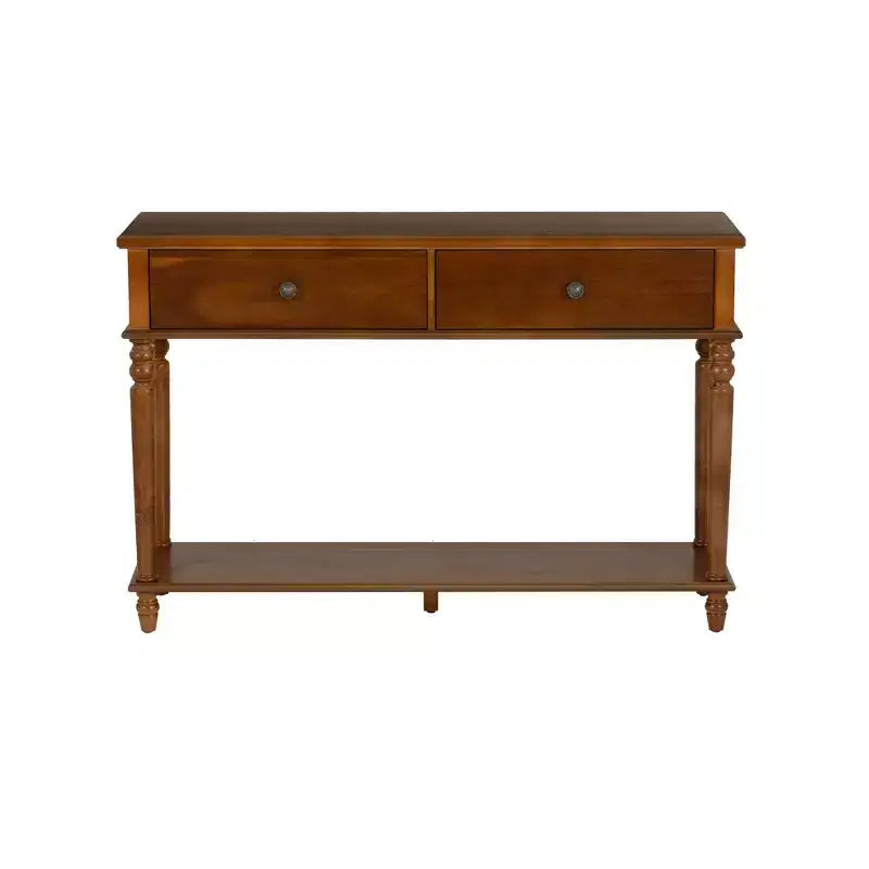 Consolle da 48" – Legno di acacia color nocciola, 2 cassetti, ripiano a giorno