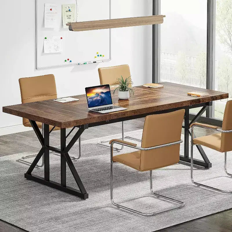 Tavolo da conferenza da 180 cm per 6 persone – MDF e metallo, 180 cm L x 80 cm P