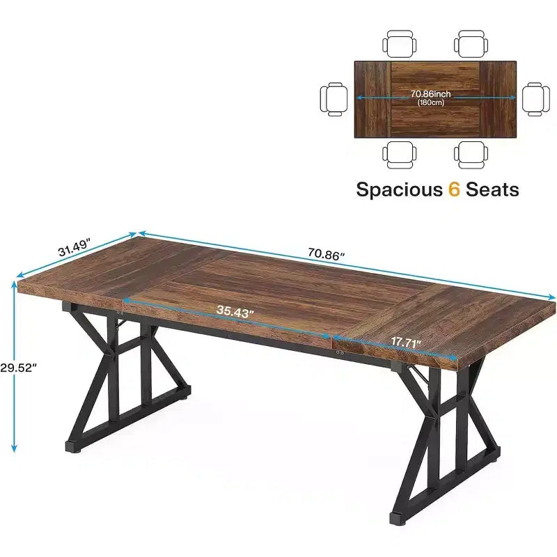 Tavolo da conferenza da 180 cm per 6 persone – MDF e metallo, 180 cm L x 80 cm P