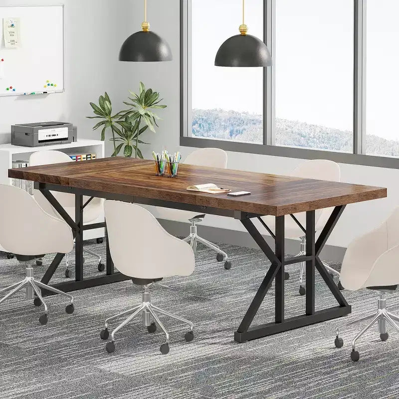 Tavolo da conferenza da 180 cm per 6 persone – MDF e metallo, 180 cm L x 80 cm P