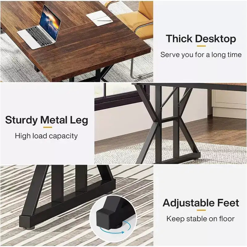 Tavolo da conferenza da 180 cm per 6 persone – MDF e metallo, 180 cm L x 80 cm P