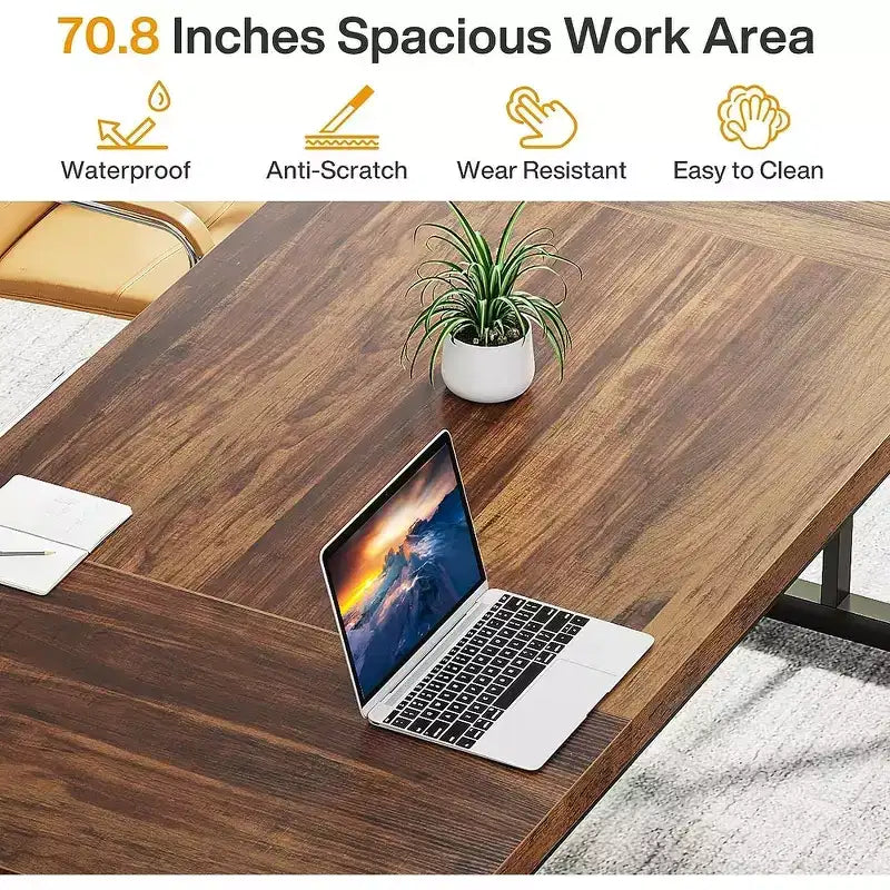 Tavolo da conferenza da 180 cm per 6 persone – MDF e metallo, 180 cm L x 80 cm P