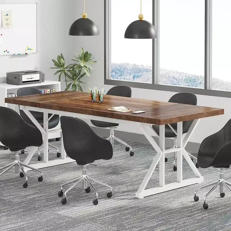 Tavolo da conferenza da 180 cm per 6 persone – MDF e metallo, 180 cm L x 80 cm P
