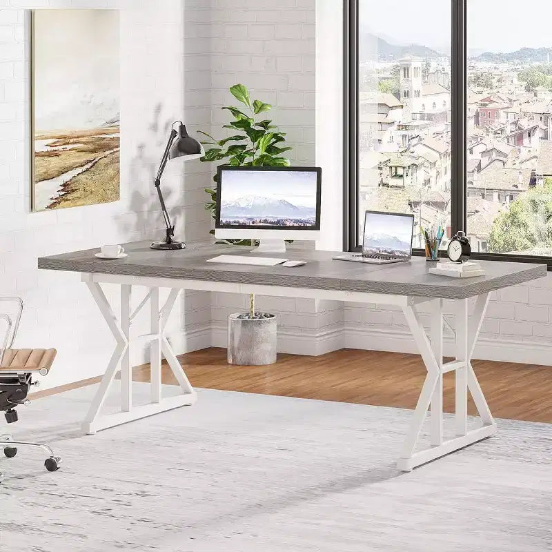 Tavolo da conferenza da 180 cm per 6 persone – MDF e metallo, 180 cm L x 80 cm P
