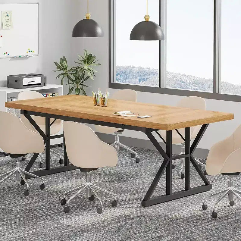 Tavolo da conferenza da 180 cm per 6 persone – MDF e metallo, 180 cm L x 80 cm P