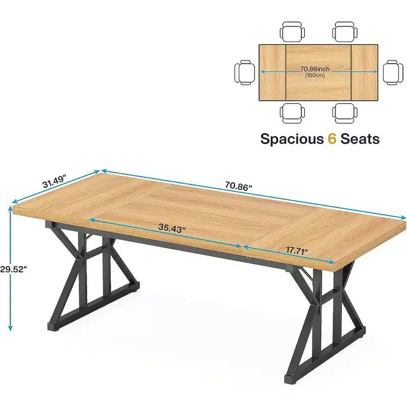 Tavolo da conferenza da 180 cm per 6 persone – MDF e metallo, 180 cm L x 80 cm P