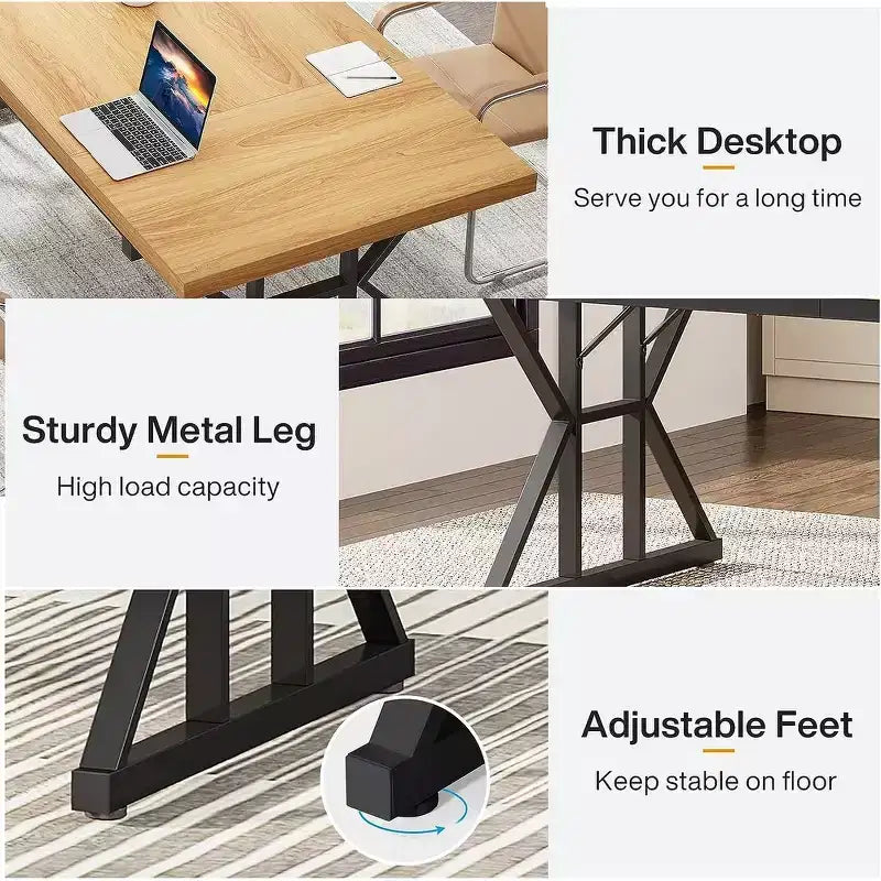 Tavolo da conferenza da 180 cm per 6 persone – MDF e metallo, 180 cm L x 80 cm P