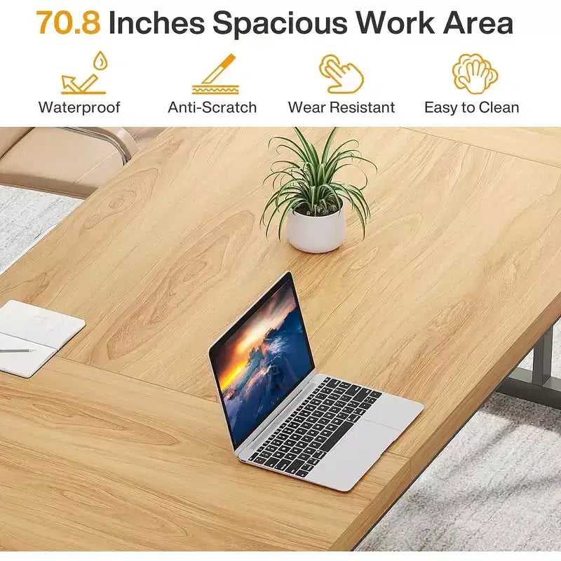 Tavolo da conferenza da 180 cm per 6 persone – MDF e metallo, 180 cm L x 80 cm P