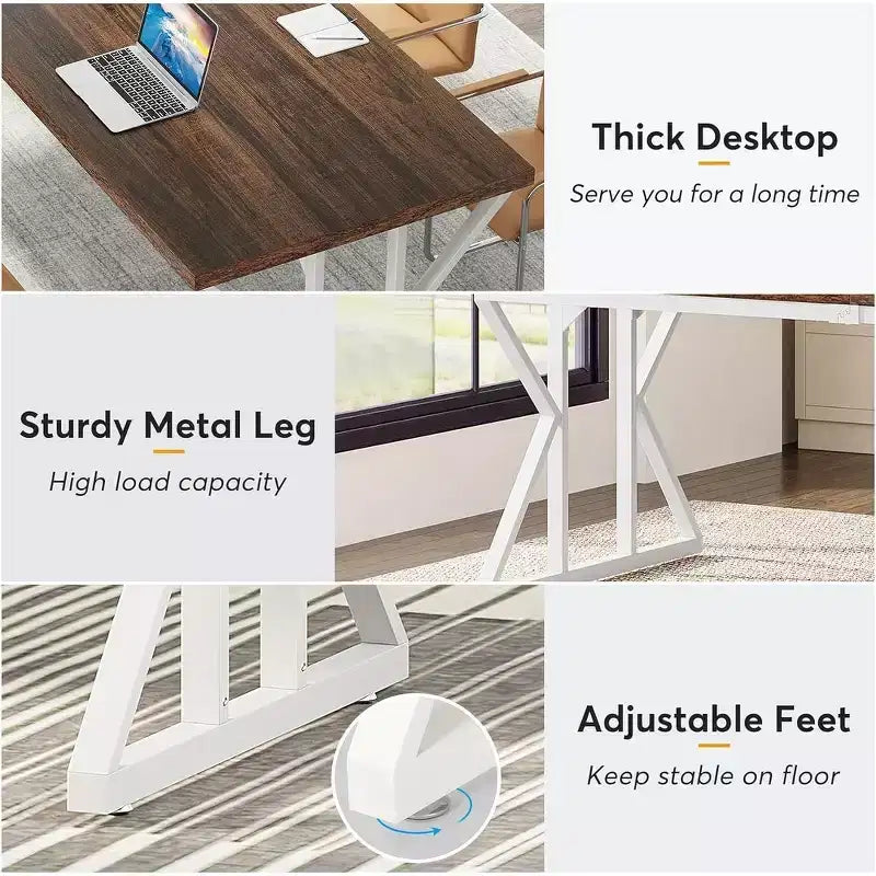 Tavolo da conferenza da 180 cm per 6 persone – MDF e metallo, 180 cm L x 80 cm P