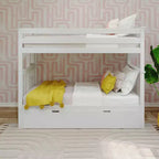 Letto a castello singolo su singolo con scaletta terminale e letto estraibile – Legno massiccio, per bambini