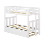Letto a castello singolo su singolo con scaletta terminale e letto estraibile – Legno massiccio, per bambini