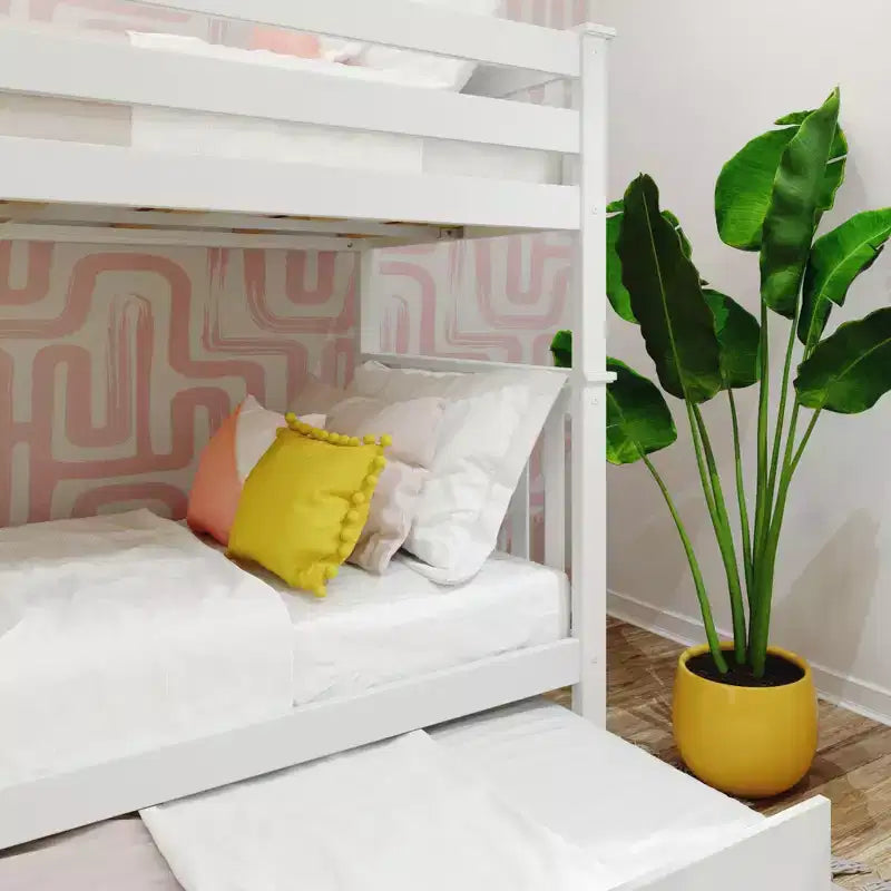 Letto a castello singolo su singolo con scaletta terminale e letto estraibile – Legno massiccio, per bambini