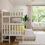 Letto a castello singolo su singolo con scaletta terminale e letto estraibile – Legno massiccio, per bambini