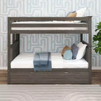 Letto a castello singolo su singolo con scaletta terminale e letto estraibile – Legno massiccio, per bambini