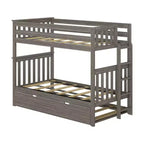 Letto a castello singolo su singolo con scaletta terminale e letto estraibile – Legno massiccio, per bambini