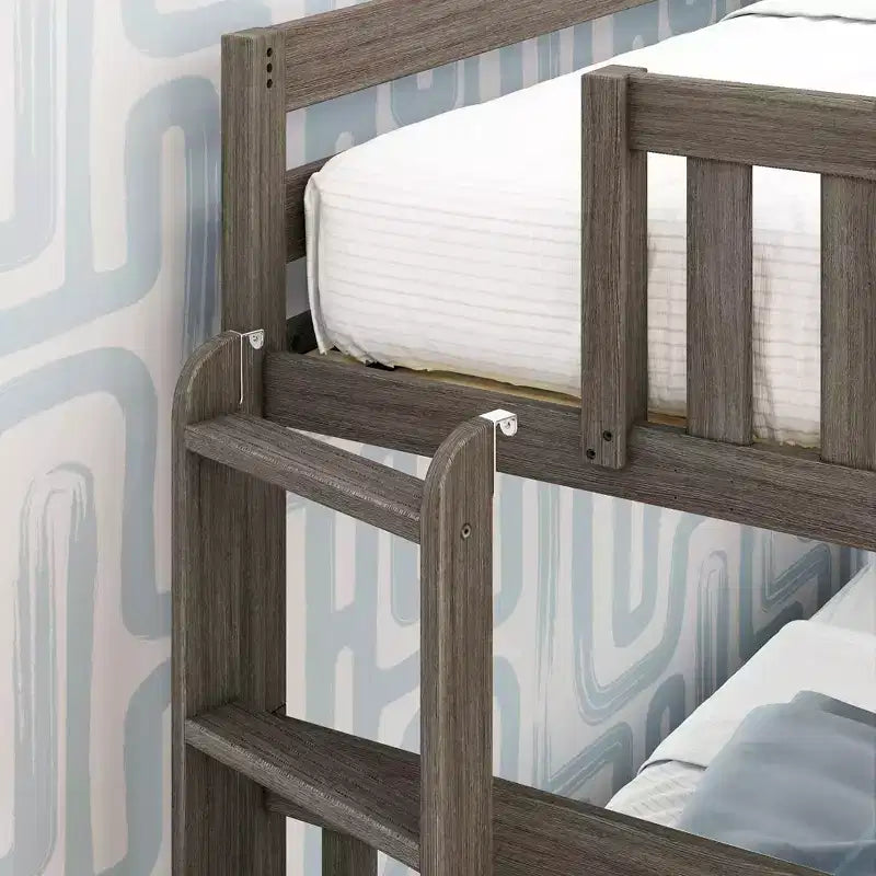 Letto a castello singolo su singolo con scaletta terminale e letto estraibile – Legno massiccio, per bambini